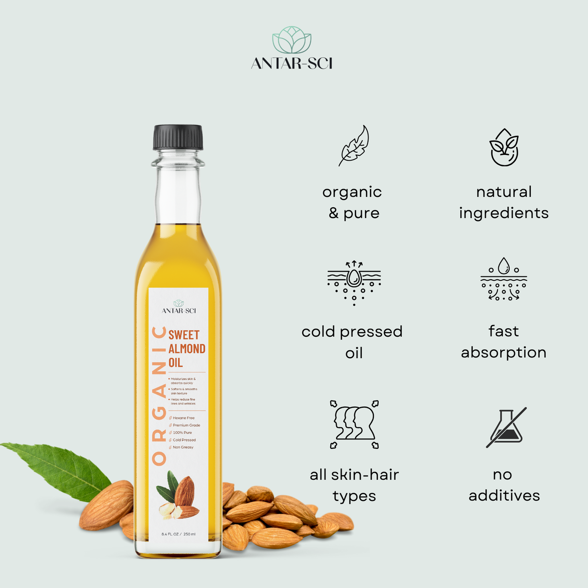 100% Pure Cold Pressed Sweet Almond Oil | 250ml