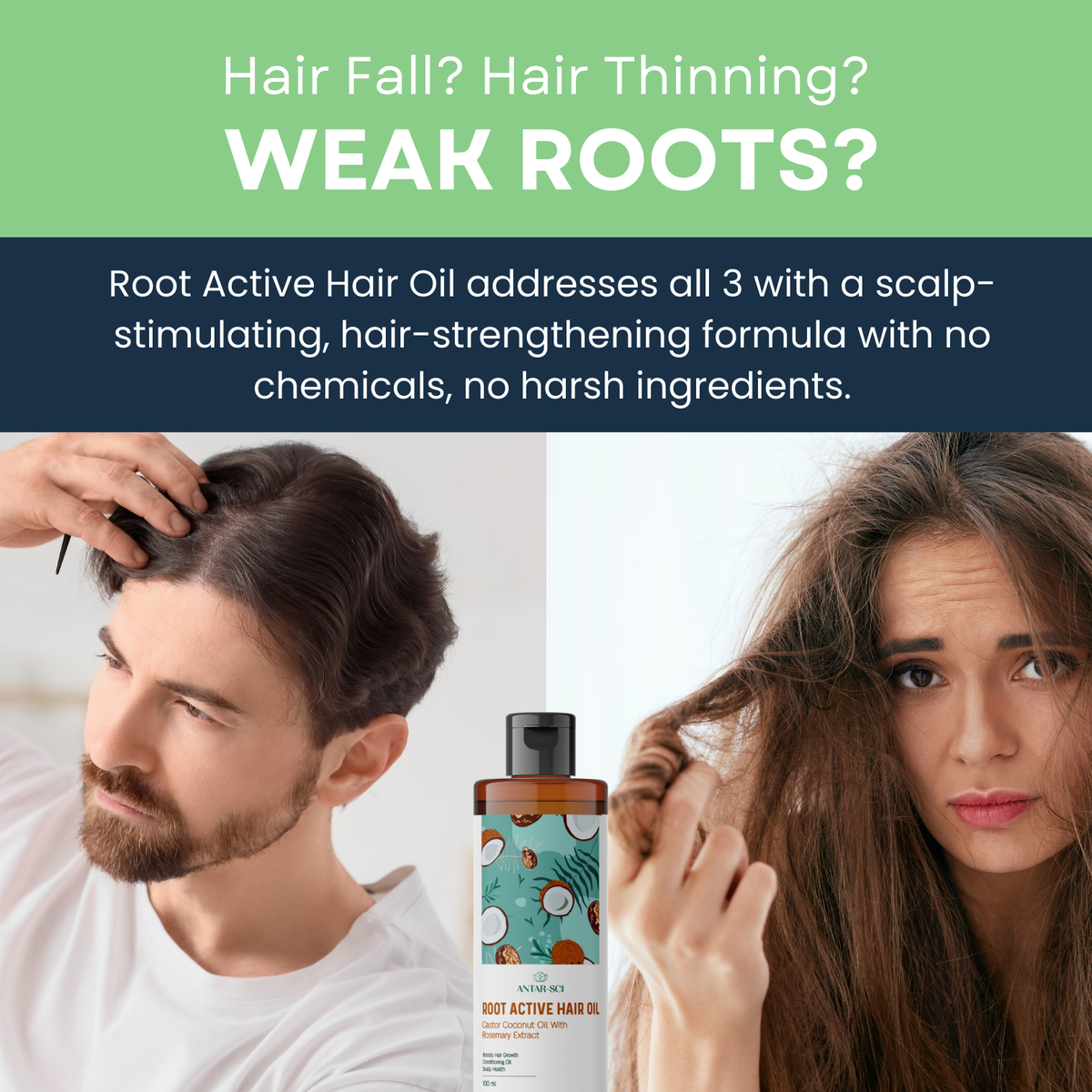 Root Active Hair Oil | 3x Hair Growth with Castor, Coconut Oil and Rosemary Extract