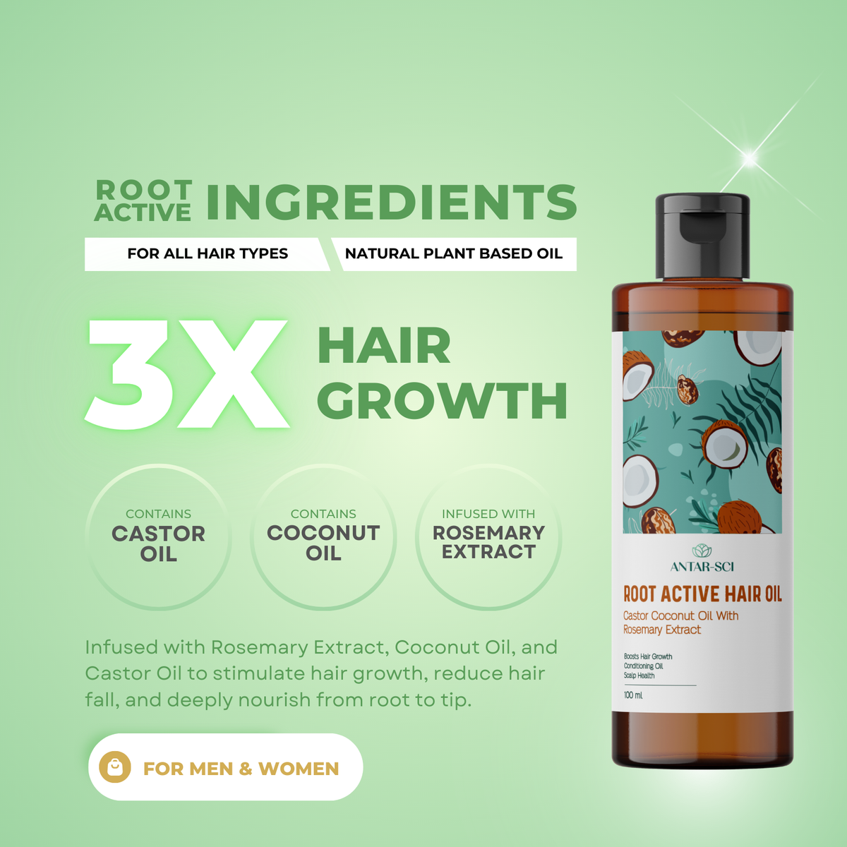 Root Active Hair Oil | 3x Hair Growth with Castor, Coconut Oil and Rosemary Extract